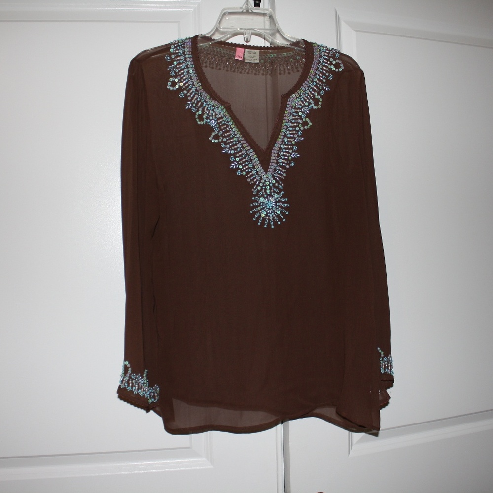 Itsu Brown beaded sheer top